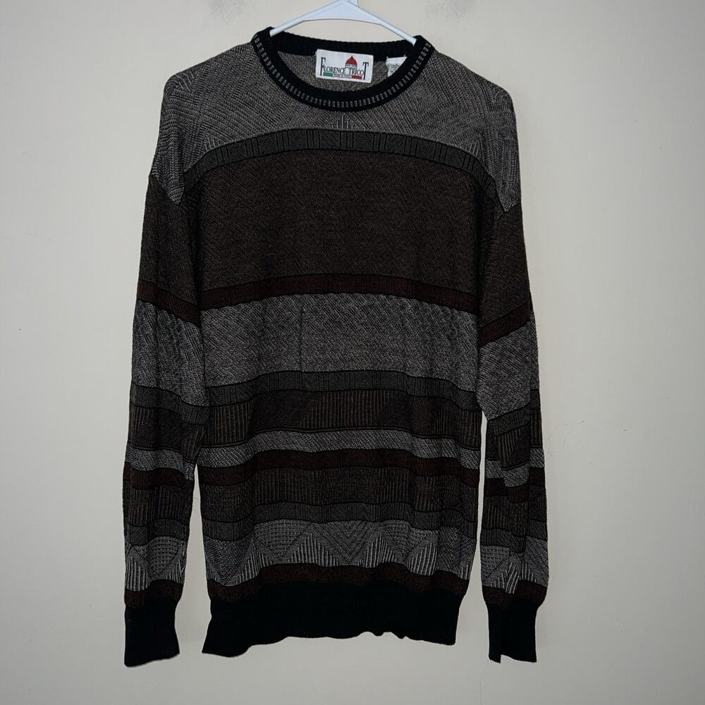 Vintage Florence Tricot Sweater, Wool Blend Pullover Crew Neck, Mens Size Large